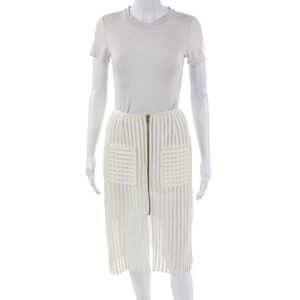 Sweewe Women Striped White Polyester Knee Length Skirt Size L